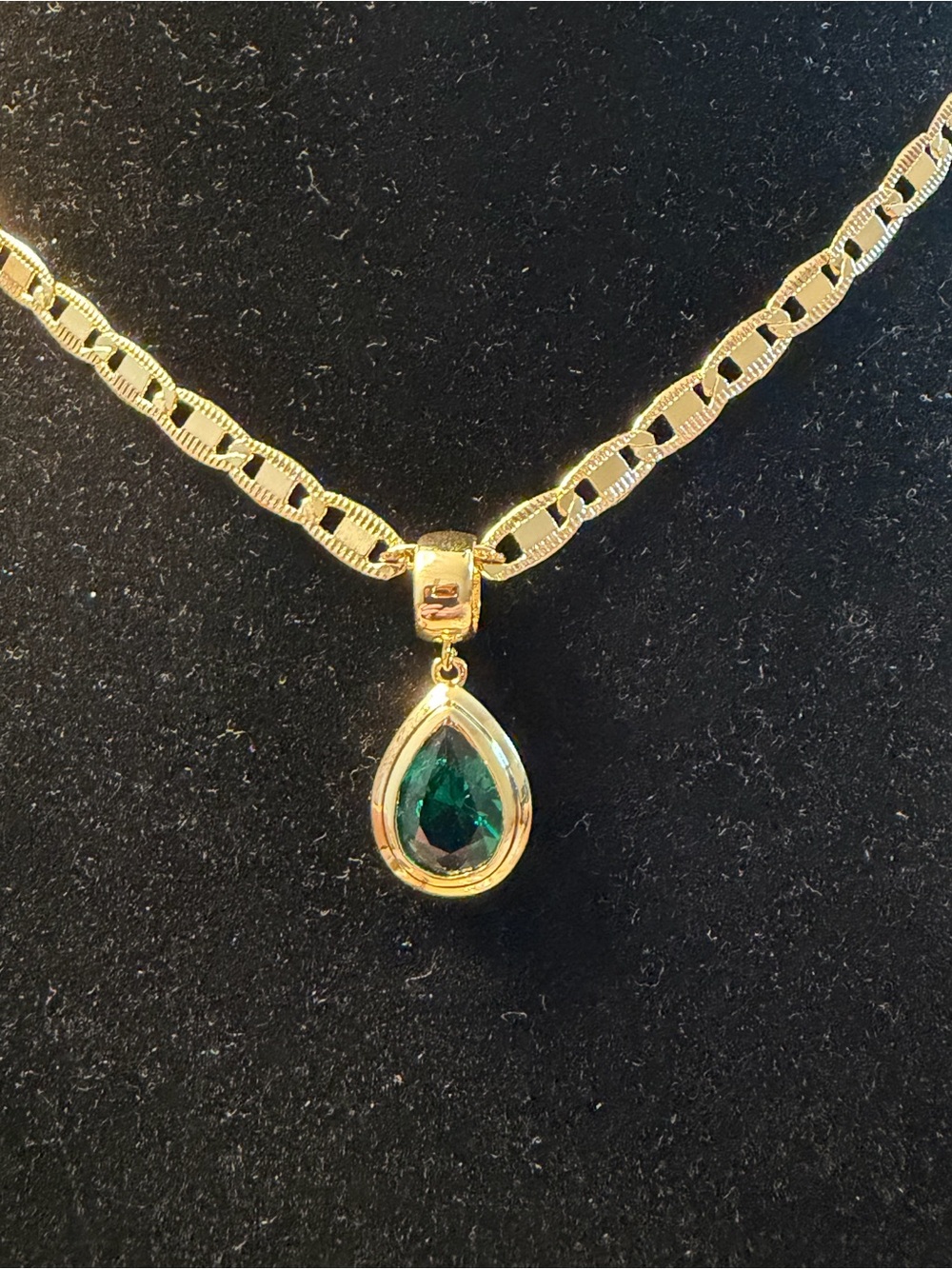 Gold Teardrop Pendant Necklace with Emerald Green CZ